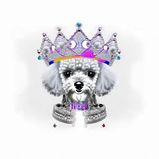 silver poodle with tiara tattoo design idea