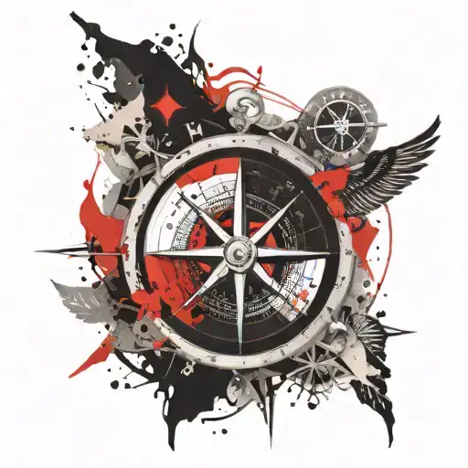 maritime compass surrounded tattoo design idea