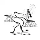 A kangaroo hopping through the Australian outback with a beach in the distance tattoo design idea
