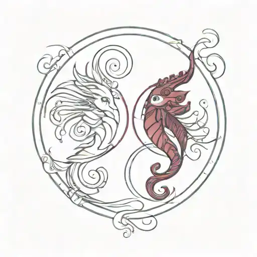 zodiac signs Gemini and Pisces black and burgundy minimalism lettering tattoo design idea