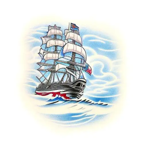 clipper ship attacked by squid tattoo design idea