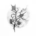 A delicate ivy leaf intertwined with a quill pen tattoo design idea
