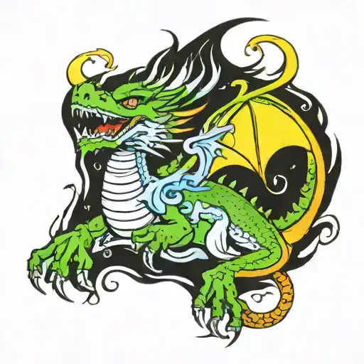 A majestic dragon breathing colorful paint onto a canvas, creating a whimsical and fantastical scene tattoo design idea