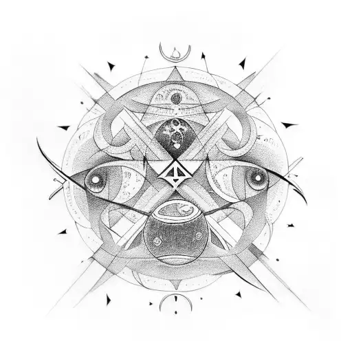 Psychic symbols intertwined with celestial objects tattoo design idea