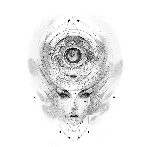 A detailed portrait of a psychic medium with a mystical aura tattoo design idea