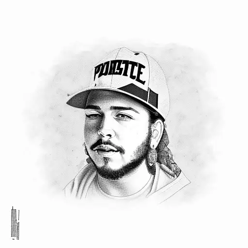 Post Malone's face surrounded by construction tools and equipment tattoo design idea