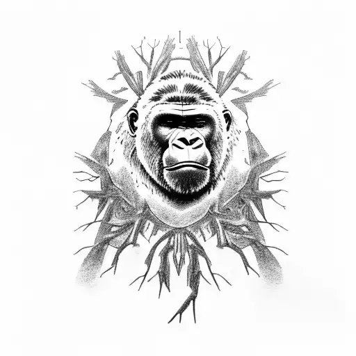 A family tree design with each branch representing a different aspect of the client's family, with a silverback gorilla at the center tattoo design idea