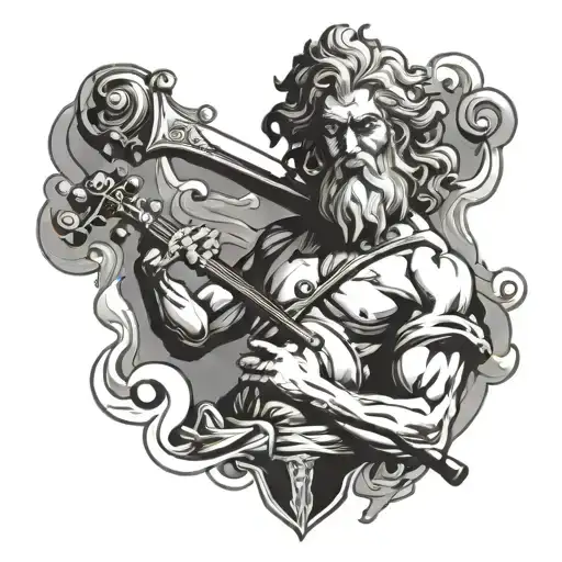 Zeus holding violin and lightnings hit the violin.  tattoo design idea