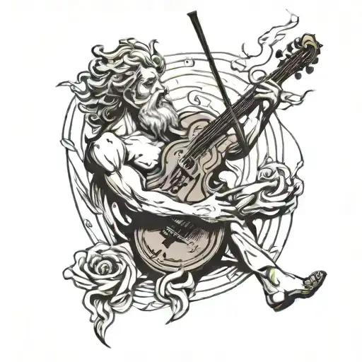 Zeus holding violin and lightnings hit the violin.  tattoo design idea