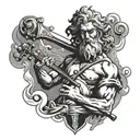 Zeus holding violin and lightnings hit the violin.  tattoo design idea