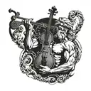 Zeus holding violin and lightnings hit the violin.  tattoo design idea