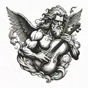Zeus holding violin and lightnings hit the violin.  tattoo design idea