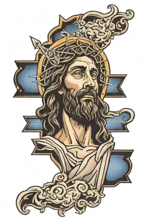 Jesus face looking at sky  tattoo design idea