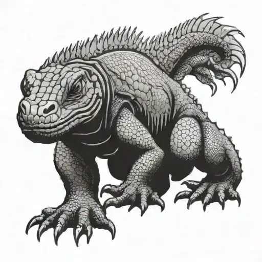 komodo dragon walking along tattoo design idea
