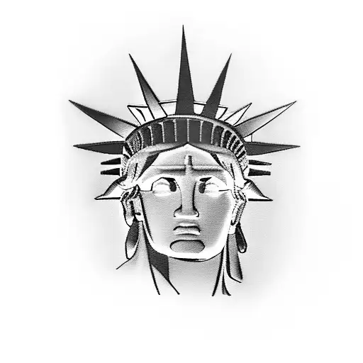 A black-grey tattoo depicting an iconic American landmark, such as the Statue of Liberty or the Golden Gate Bridge, with a subtle entrepreneurial symbol incorporated. tattoo design idea