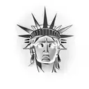 A black-grey tattoo depicting an iconic American landmark, such as the Statue of Liberty or the Golden Gate Bridge, with a subtle entrepreneurial symbol incorporated. tattoo design idea