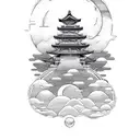 japanese style art sky with clouds, sun, moon and stars tattoo design idea