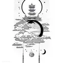 japanese style art sky with clouds, sun, moon and stars tattoo design idea