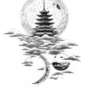 japanese style art sky with clouds, sun, moon and stars tattoo design idea