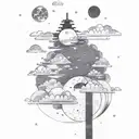 japanese style art sky with clouds, sun, moon and stars tattoo design idea