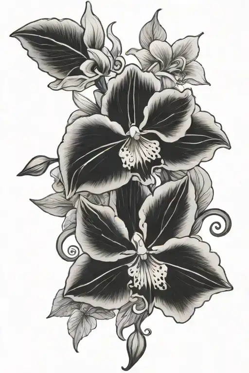 Petunia Flower and Orchid tattoo design idea