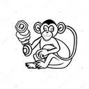 monkey, sitting down, leaned over, curling a dumbell tattoo design idea
