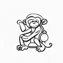 monkey, sitting down, leaned over, curling a dumbell tattoo design idea