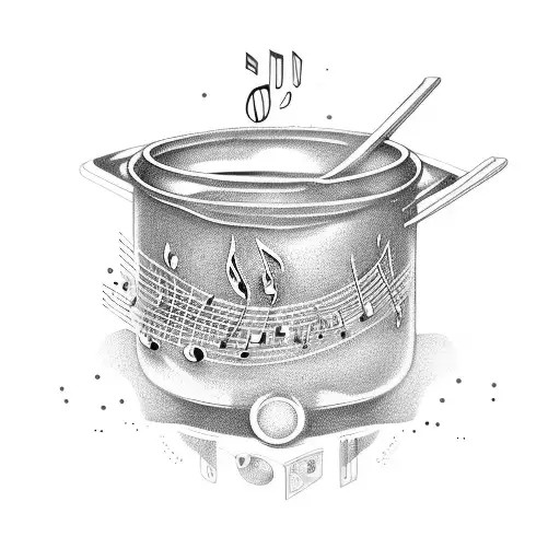 A cooking pot filled with musical notes instead of ingredients tattoo design idea
