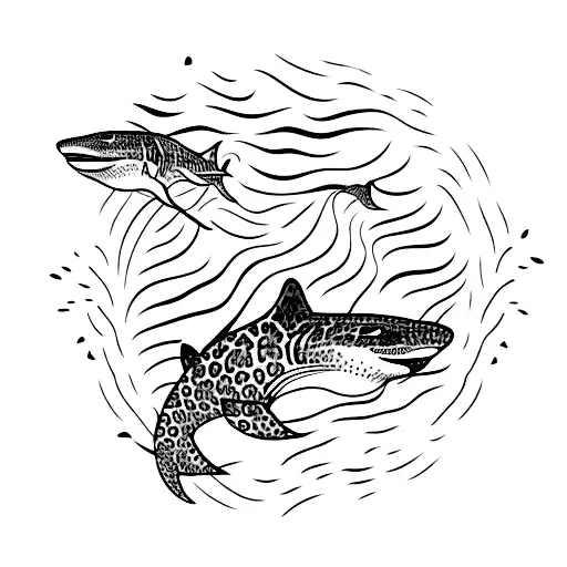 Leopard sharks around the elbow tattoo design idea