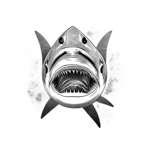 shark jaw outline shadow lines thick tattoo design idea