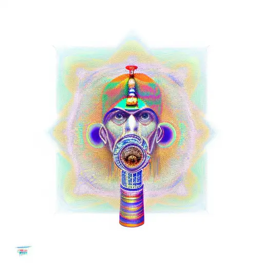 A psychedelic version of Thoth with a dmt pipe in one of its hands tattoo design idea