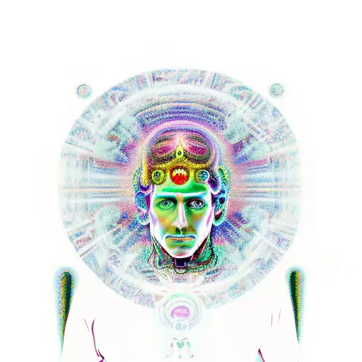 A psychedelic depiction of Hermes Trismegisto surrounded by darkpsy elements tattoo design idea