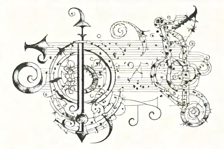 manuscript motifs and heavy metal tattoo design idea