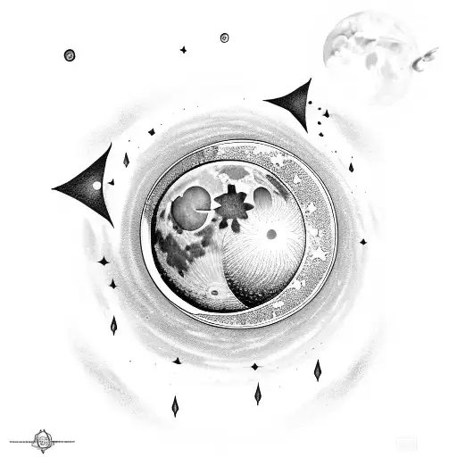 moon sickle, stars and calendulas  tattoo design idea