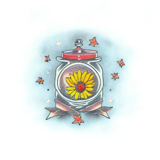 night landscape with calendulas tattoo design idea