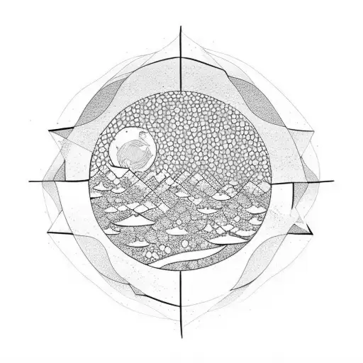 landscape with moon and calendulas  tattoo design idea