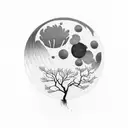 landscape with moon and calendulas  tattoo design idea