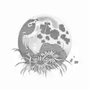 landscape with moon and calendulas  tattoo design idea