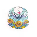 night landscape with calendulas tattoo design idea