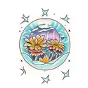 night landscape with calendulas tattoo design idea