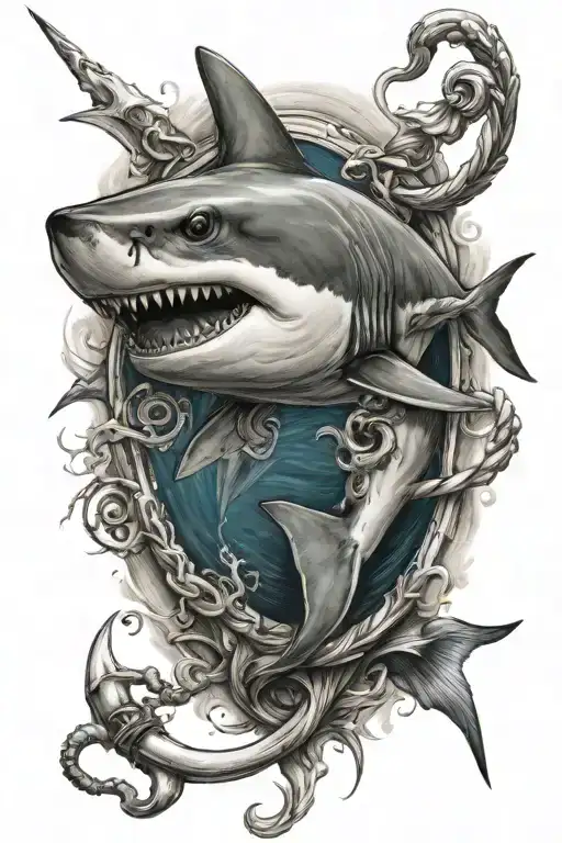 shark with anchor tattoo design idea