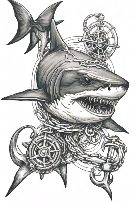 shark and anchor tattoo design idea