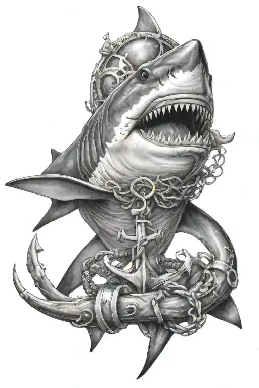 shark with anchor tattoo design idea