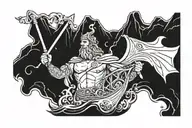 ocean Poseidon holding a trident waves old sail boat tattoo design idea