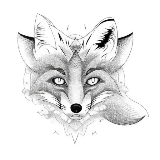 Create a tattoo sketch featuring half of a fox's face seamlessly merging with half of a planet resembling Saturn with it tattoo design idea