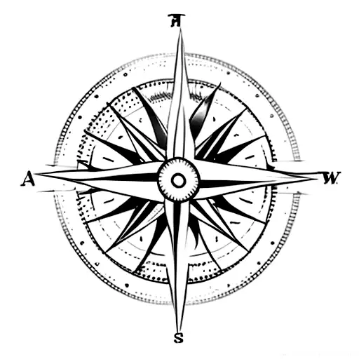 A minimalist tattoo of a compass with stars surrounding it tattoo design idea
