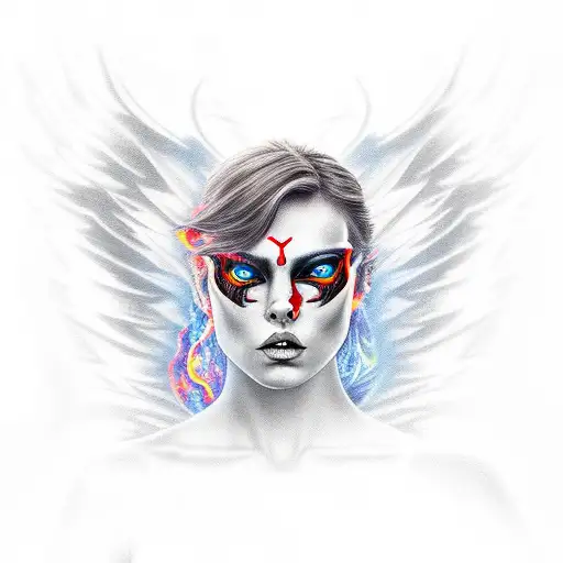 Dark Angel with Fire Eyes tattoo design idea