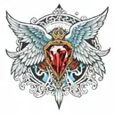 diamond angel wings red and blue chest tattoo design idea