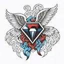 diamond angel wings red and blue chest tattoo design idea