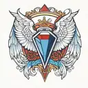 diamond angel wings red and blue chest tattoo design idea